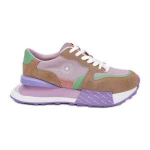 Zamszowe Sneakersy Damskie Na Platformie Big Star RR274815 HI-POLY System Różowe
