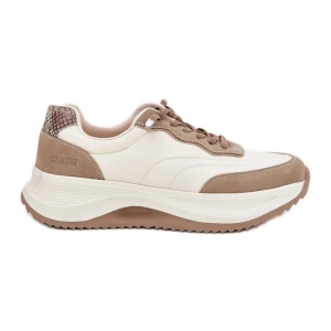 Zamszowe Sneakersy Damskie Na Platformie Big Star RR274A344 HI-POLY System Beżowe beżowy