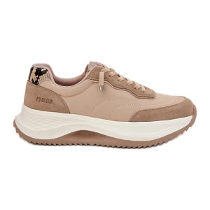 Zamszowe Sneakersy Damskie Na Platformie Big Star RR274A345 HI-POLY System Ciemnobeżowe beżowy