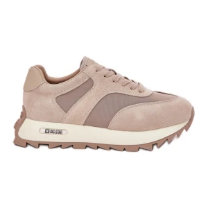 Zamszowe Sneakersy Na Platformie Damskie Big Star RR274897 HI-POLY System Beżowe beżowy