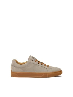 Zamszowe sneakersy taupe z brązowymi dodatkami Kazar