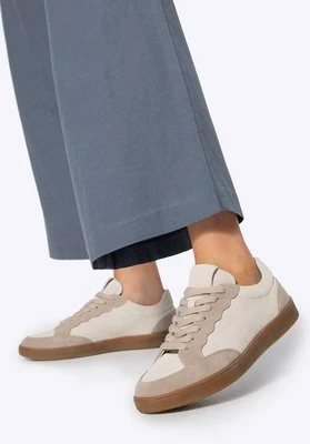 Zamszowe sneakersy z kontrastowymi elementami beżowe Wittchen