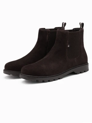 Zamszowe wsuwane buty męskie z wysoką cholewką – ciemnobrązowe V2 - Rozmiar: 41 Ombre Clothing