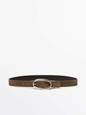 Zamszowy Pasek Skórzany - Szarobrązowy - M / 85cm - Massimo Dutti - Female