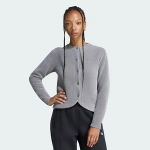 ZAPINANY NA GUZIKI KARDIGAN Z SZENILOWEJ DZIANINY PREM ESS Adidas Grey Three