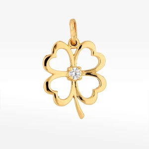 Zawieszka ze złota czterolistna koniczyna  białą cyrkonią Filipowicz