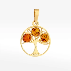 Zawieszka ze złota drzewko szczęścia z bursztynem Filipowicz