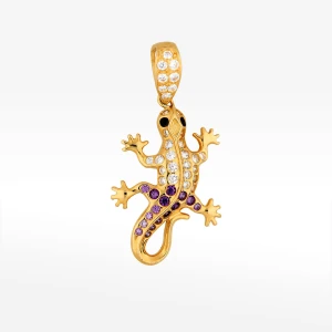 Zawieszka ze złota jaszczurka z fioletowymi i białymi cyrkoniami Filipowicz