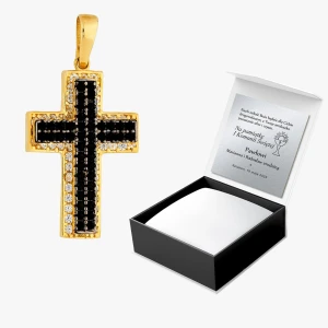 Zawieszka ze złota krzyżyk z czarnymi i białymi cyrkoniami Filipowicz