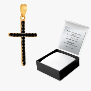 Zawieszka ze złota krzyżyk z czarnymi i białymi cyrkoniami Filipowicz