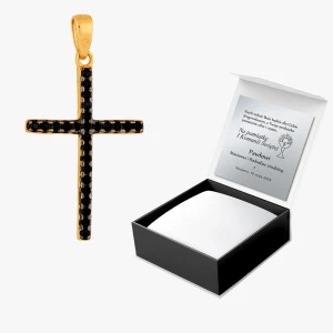 Zawieszka ze złota krzyżyk z czarnymi i białymi cyrkoniami Filipowicz