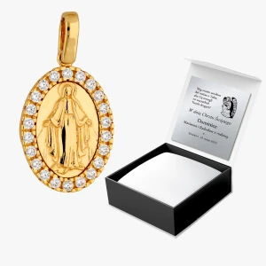 Zawieszka ze złota medalik z białymi cyrkoniami Filipowicz