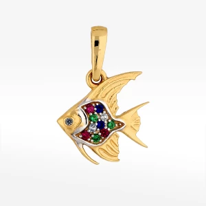 Zawieszka ze złota rybka z kolorowymi cyrkoniami Filipowicz