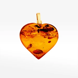 Zawieszka ze złota serce z bursztynu Filipowicz