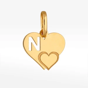 Zawieszka ze złota serce z literą N Filipowicz