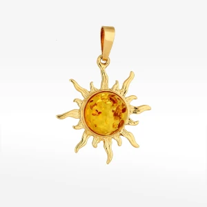 Zawieszka ze złota słońce z bursztynem Filipowicz