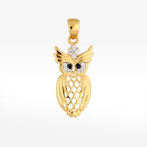 Zawieszka ze złota sowa z białymi cyrkoniami Filipowicz
