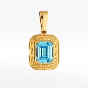 Zawieszka ze złota z niebieską cyrkonią i wzorem greckim Filipowicz
