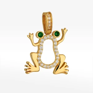 Zawieszka ze złota żaba z białymi i zielonymi cyrkoniami Filipowicz