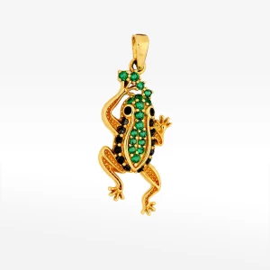 Zawieszka ze złota żaba z zieloną cyrkonią