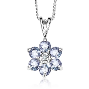 Zawieszka złota z diamentem i niebieskimi tanzanitami - kwiat Biżuteria YES