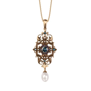 Zawieszka złota z topazami, perłami i diamentem - Kolekcja Wiktoriańska Wiktoriańska - Biżuteria YES