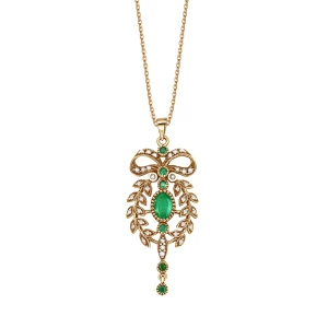 Zawieszka złota ze szmaragdami, diamentami i perłami - Kolekcja Wiktoriańska Wiktoriańska - Biżuteria YES