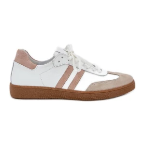 Zazoo N1068 Skórzane Niskie Sneakersy Damskie Beżowe beżowy