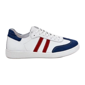 Zazoo N1068 Skórzane Niskie Sneakersy Damskie Biało-Granatowe białe
