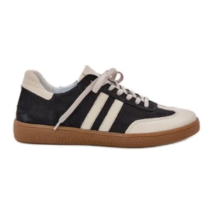 Zazoo N1068 Skórzane Niskie Sneakersy Damskie Czarne