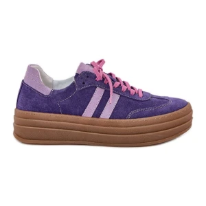 Zazoo N1068S4 Damskie Zamszowe Sneakersy Na Platformie Ciemnofioletowe
