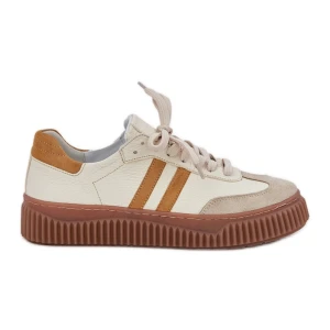 Zazoo N1068S6 Skórzane Niskie Sneakersy Damskie Na Platformie Beżowe beżowy