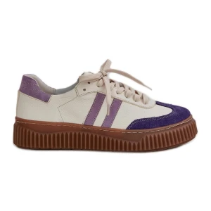 Zazoo N1068S6 Skórzane Niskie Sneakersy Damskie Na Platformie Białe
