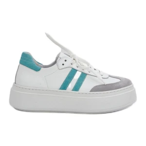 Zazoo N1068S8 Skórzane Niskie Sneakersy Damskie Na Platformie Białe