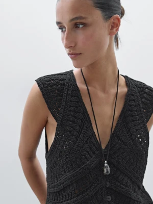 Zdobiona Kamizelka Z Szydełkowej Dzianiny - Czarny - - Massimo Dutti - Kobieta