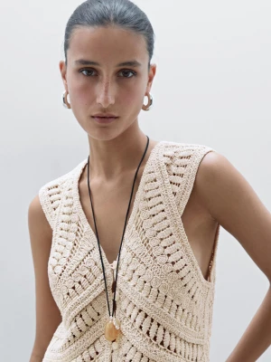 Zdobiona Kamizelka Z Szydełkowej Dzianiny - Surowy - - Massimo Dutti - Kobieta