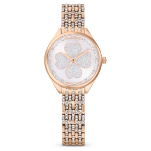 Zegarek Attract, Swiss Made, Koniczyna, Bransoleta z kryształami, W odcieniu różowego złota, Powłoka w odcieniu różowego złota Swarovski