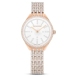 Zegarek Attract, Swiss Made, Oprawa brukowa pełna, Bransoleta z kryształami, W odcieniu różowego złota, Powłoka w odcieniu różowego złota Swarovski