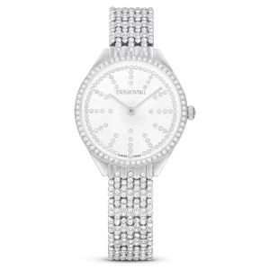 Zegarek Attract, Swiss Made, Oprawa brukowa pełna, Bransoleta z kryształami, W odcieniu srebra, Stal szlachetna Swarovski