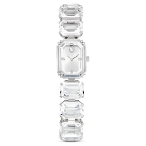 Zegarek, Bransoletka z kryształami w szlifie ośmiokątnym, Biały, Stal szlachetna Swarovski