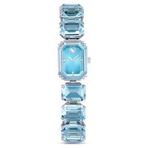 Zegarek, Bransoletka z kryształami w szlifie ośmiokątnym, Niebieski, Stal szlachetna Swarovski