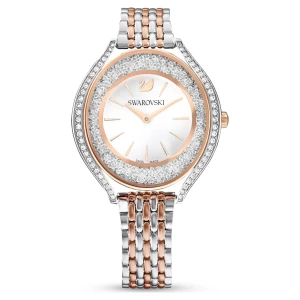 Zegarek Crystalline Aura, Swiss Made, Metalowa bransoleta, W odcieniu różowego złota, Wykończenie z różnobarwnych metali Swarovski