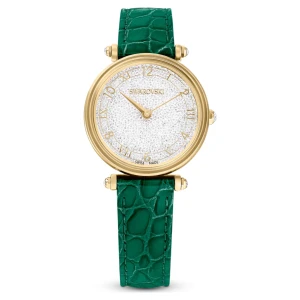 Zegarek Crystalline Wonder, Swiss Made, Skórzany pasek, Zielony, Powłoka w odcieniu złota Swarovski
