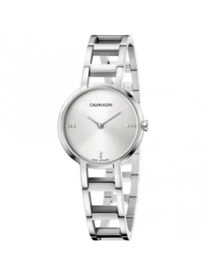 Zegarek damski kwarcowy z srebrną tarczą i ozdobami ze stali nierdzewnej Calvin Klein