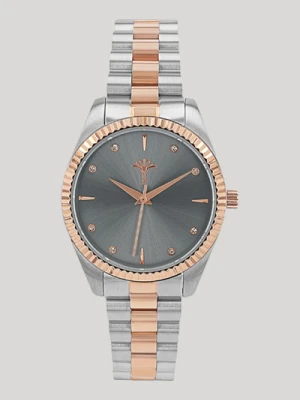 Zegarek damski z cyrkonią w kolorze różowego złota i srebra Joop