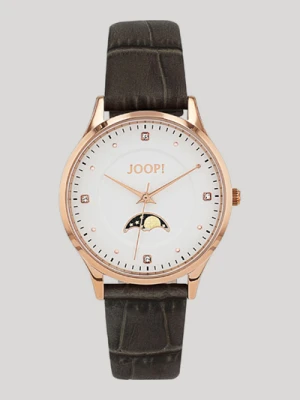 Zegarek damski z cyrkonią w kolorze szarym i różowego złota Joop