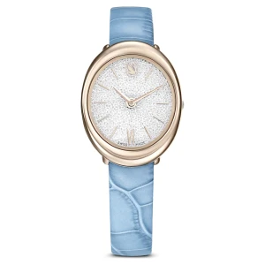 Zegarek Imber, Swiss Made, Skórzany pasek, Niebieski, Powłoka w odcieniu szampańskiego złota Swarovski