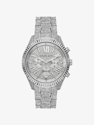 Zegarek Lexington z dużą kopertą w srebrnym kolorze z kryształkami pavé Michael Kors