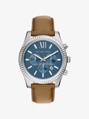 Zegarek Lexington z dużą kopertą w srebrnym kolorze ze skórzanym paskiem Michael Kors