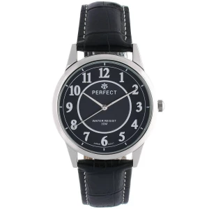 Zegarek męski kwarcowy czarno-srebrny klasyczny skórzany pasek C402 czarny Merg